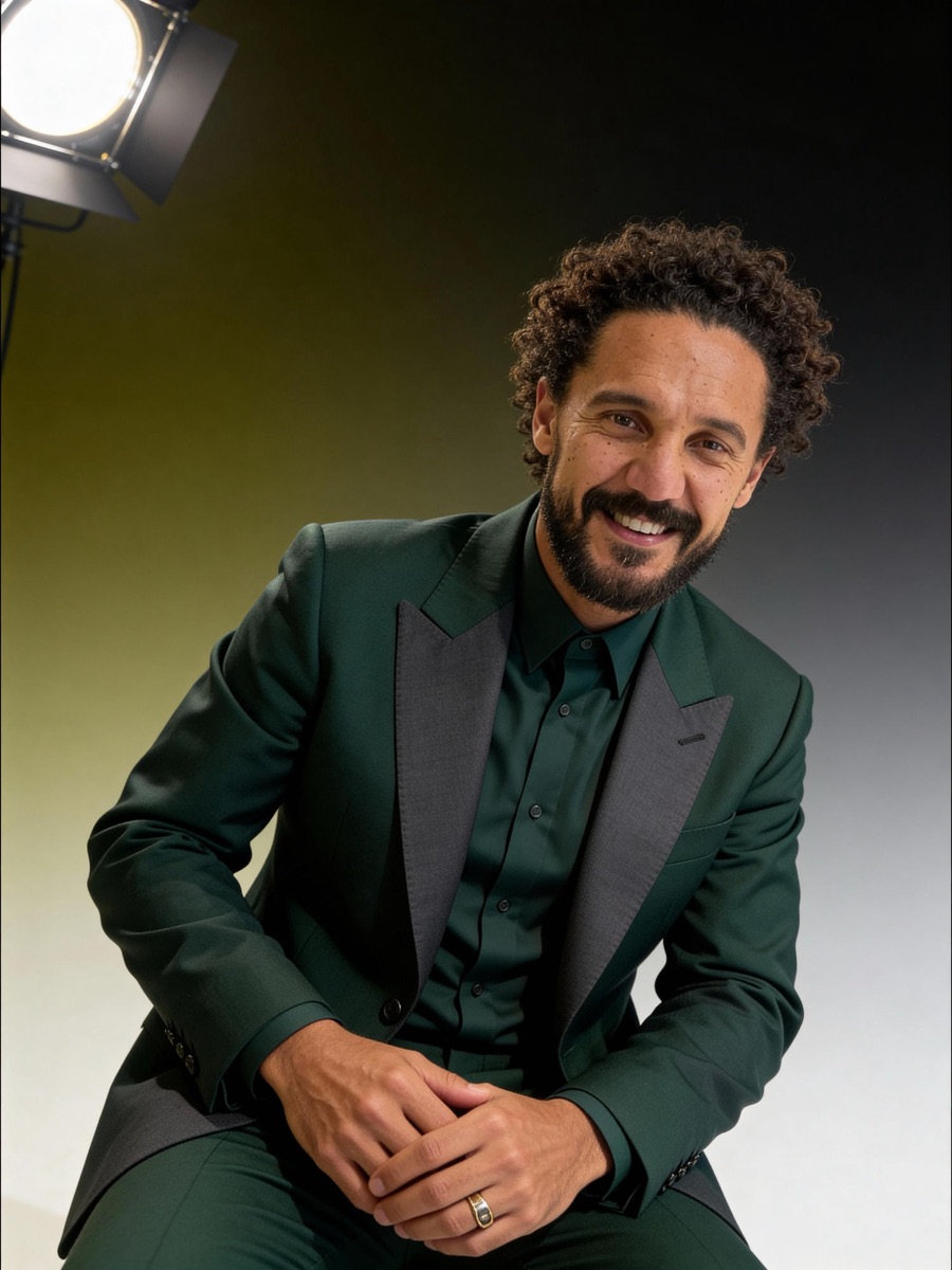 Studio portrait of Tiago Da Cruz, black and white